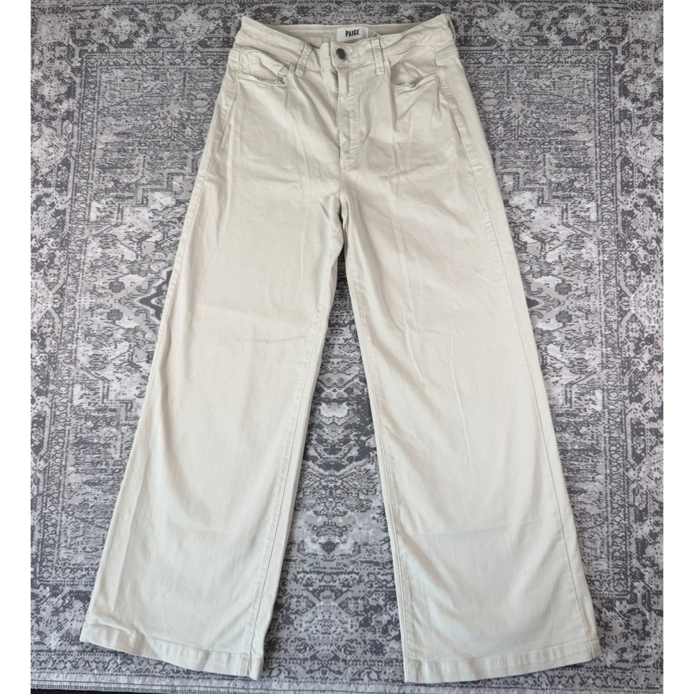 PAIGE Genesee Wide Leg Denim Pants Beige Cream High Rise Womens Size 30